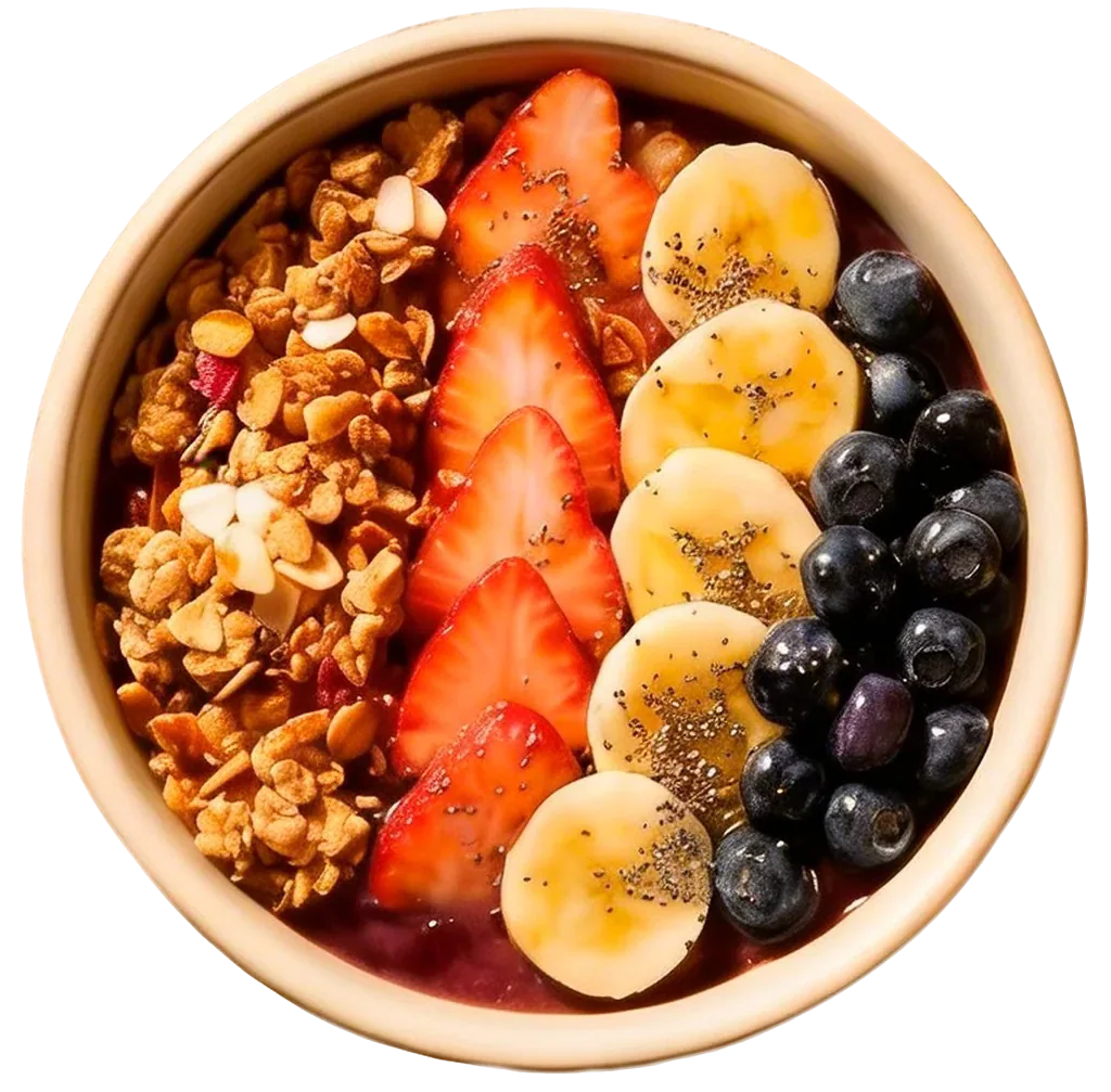 Original Açaí Bowl topped with granola, strawberries and banana