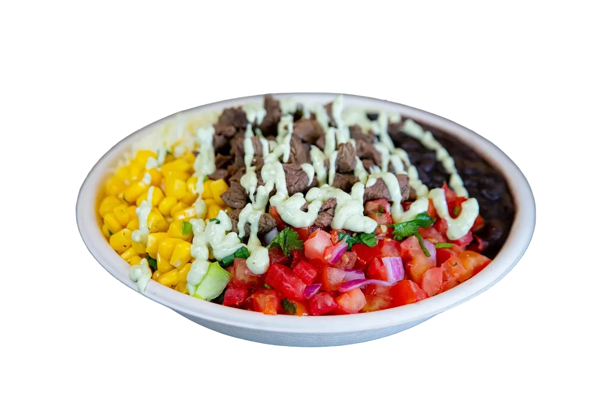 The Phat Attack — steak bowl with plantains and burrata